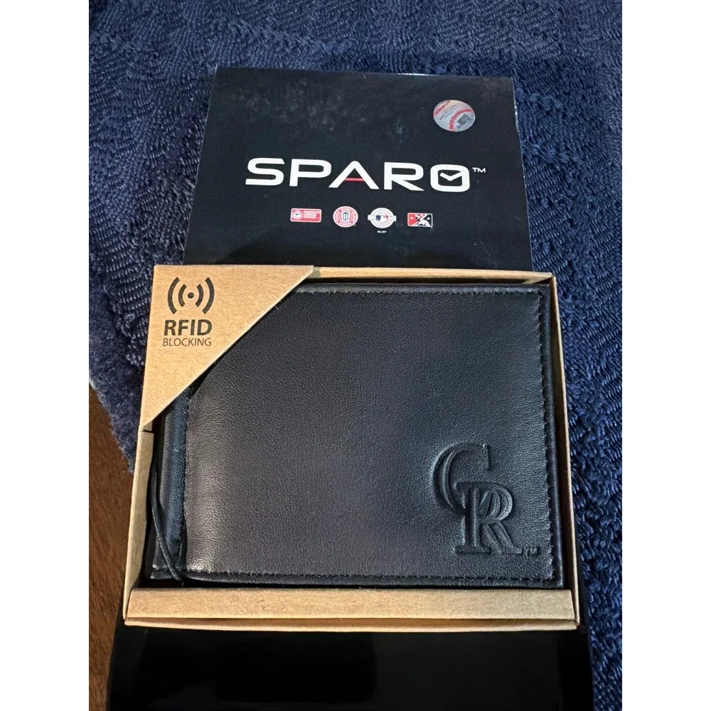 Sparo MLB Colorado Rockies Black Leather RFID Blocking Bifold Money Clip Wallet